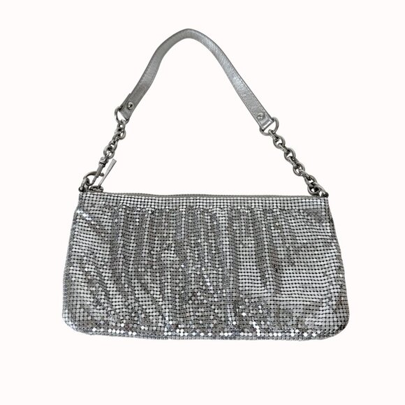Express Silver Mesh Shoulder Bag With Chain Strap Shimmer Evening Party Clutch - Picture 7 of 16
